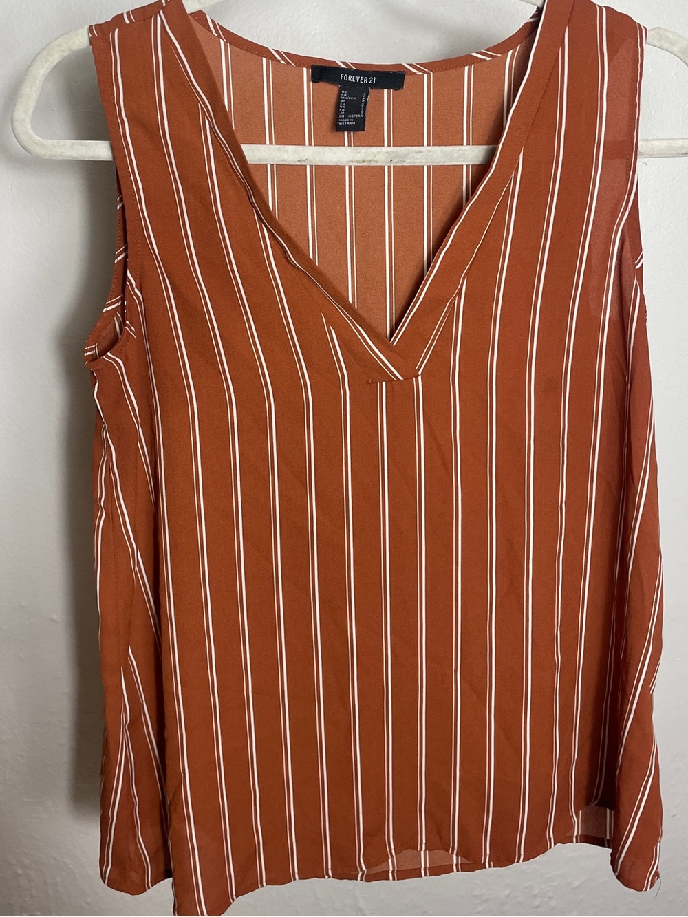 Rust and White Vertical Stripe V-Neck Tank